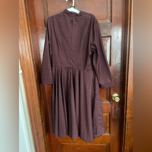 Burgundy Glen Check Swing Dress with Matching Belt - Picture 4 of 5